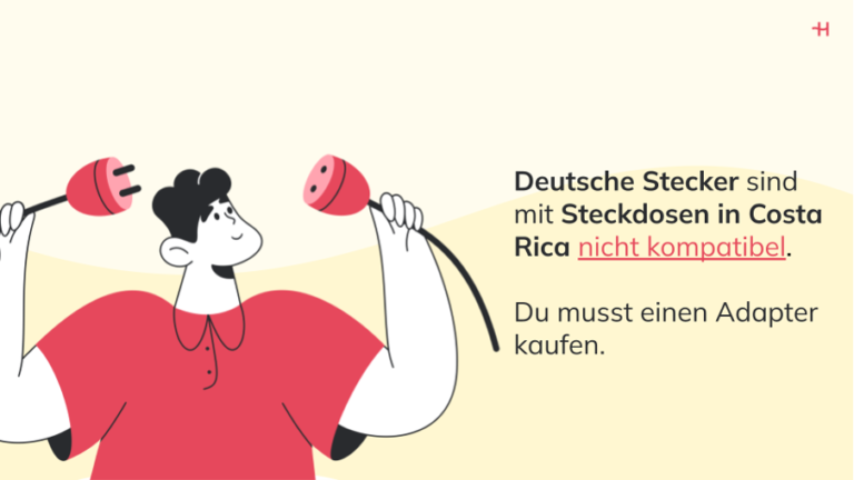 Illustration: Deutsche Stecker sind in Costa Rica nicht kompatibel.