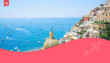 Blick auf Positano an der Amalfiküste in Italien.