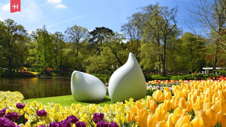 Tulpen und Skulpturen im Keukenhof