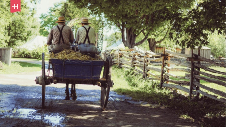Amish-Gemeinschaft auf einem Pferdewagen