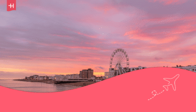 Brighton Promenade mit Riesenrad im Sonnenuntergang
