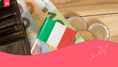 Italien-Flagge mit Euro-Geld in einer Geldbörse