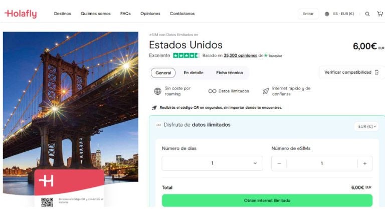 Chip eSIM con datos ilimitados para Estados Unidos de Holafly