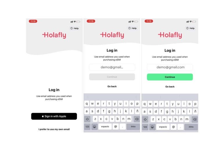 Iniciar sesión App Holafly