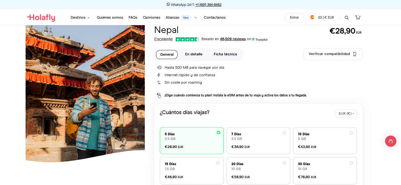 eSIM para Nepal en la tienda virtual de Holafly