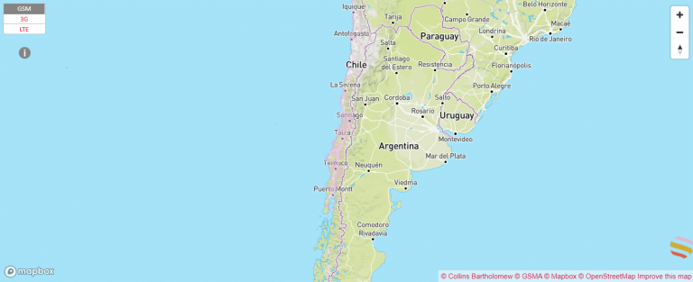 Mapa de cobertura red móvil ENTEL en Chile