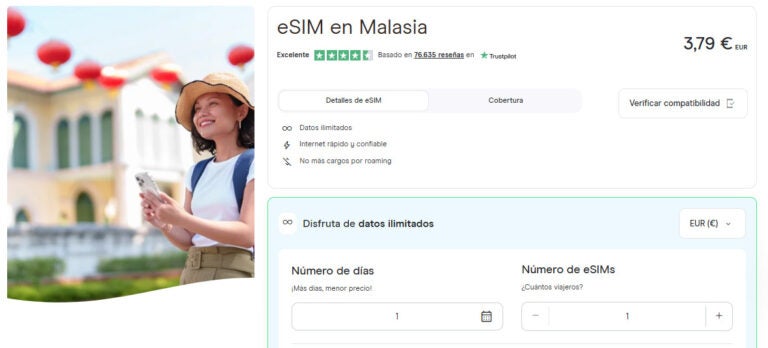 Precio de la eSIM para Malasia de Holafly
