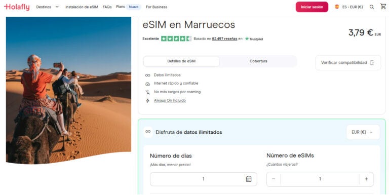 eSIM para Marruecos de Holafly con datos ilimitados