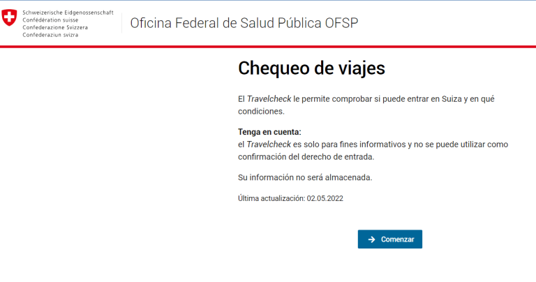 Chequeo de viajes para ingresar a Suiza