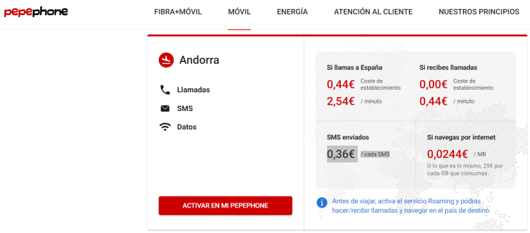 Tarifa de roaming para clientes de Pepephone