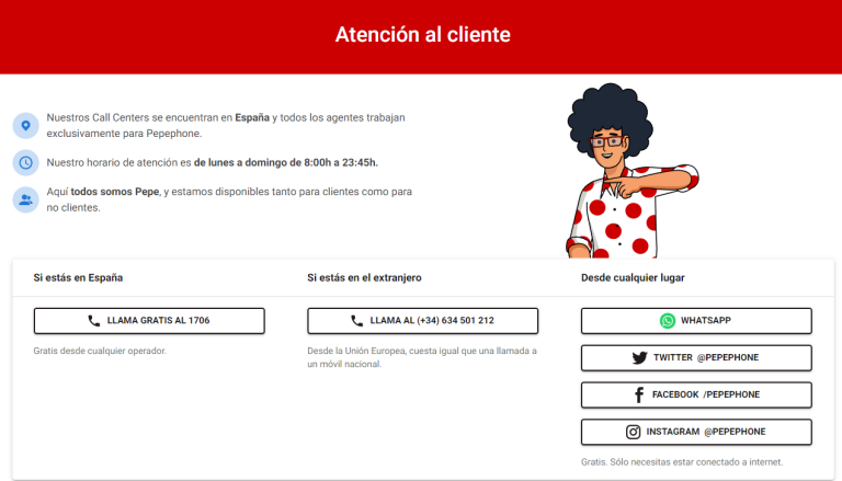 Canales de atención a clientes de Pepehone