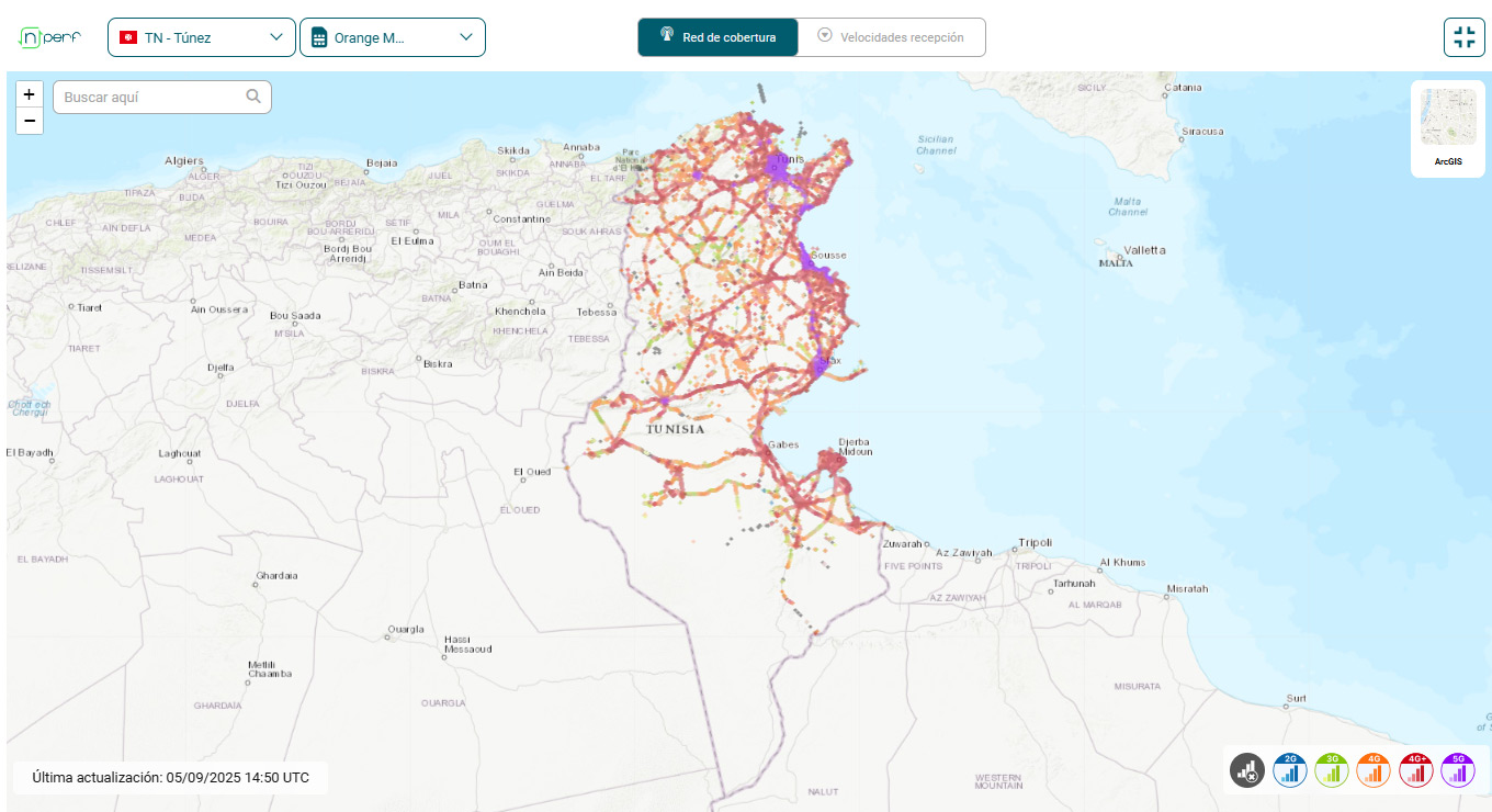 Mapa de cobertura móvil de Orange en Túnez