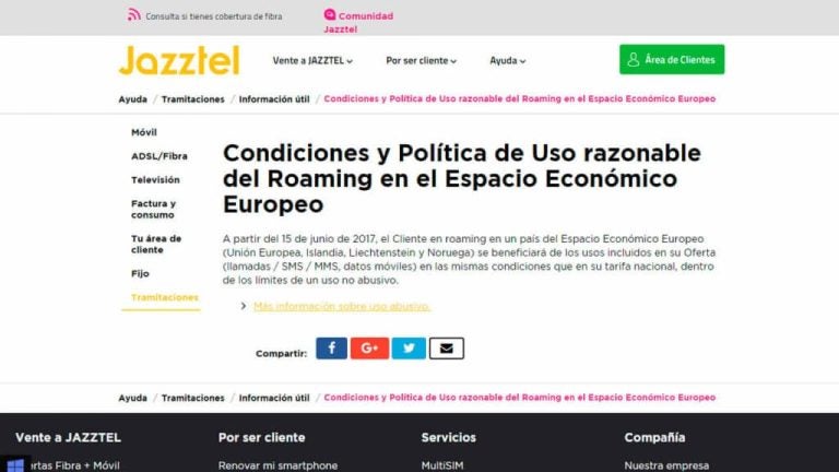 Roaming Jazztel en Europa