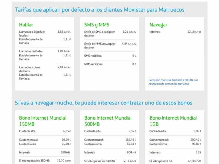 Tarifa Roaming Movistar en Marruecos