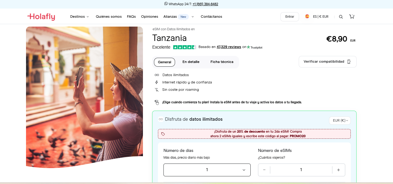 SIM virtual para Tanzania en la tienda online de Holafly