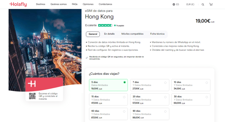 Tarifas de planes de datos de eSIM Hong Kong