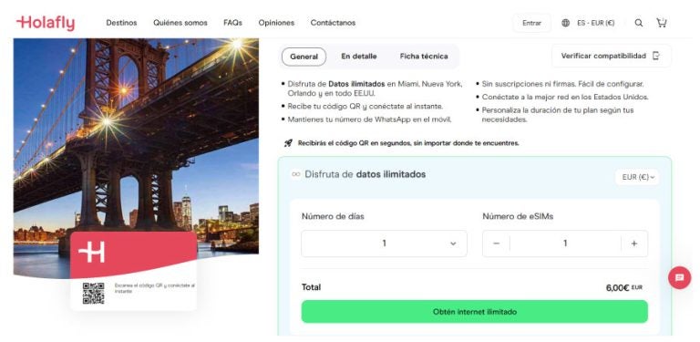 Holafly ofrece planes de datos personalizables para tus viajes.