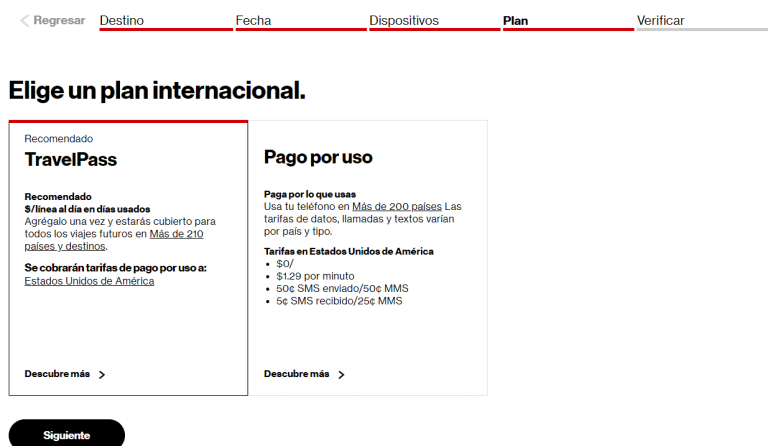 Información de planes internacionales con Verzion para EE. UU.