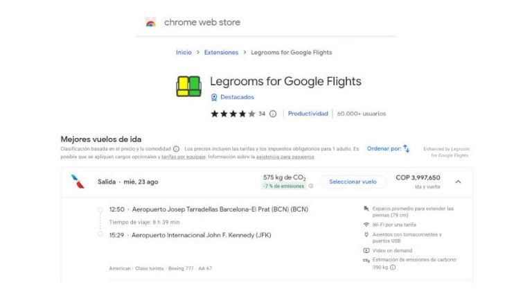 Ejemplo de cómo mejorar búsqueda en Google Flights