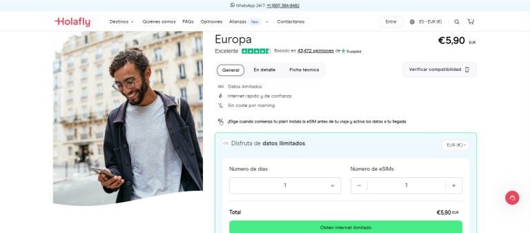 Comprar eSIM Europa tienda virtual Holafly