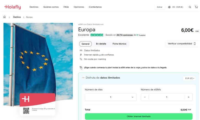 esim con datos ilimitados para europa de holafly