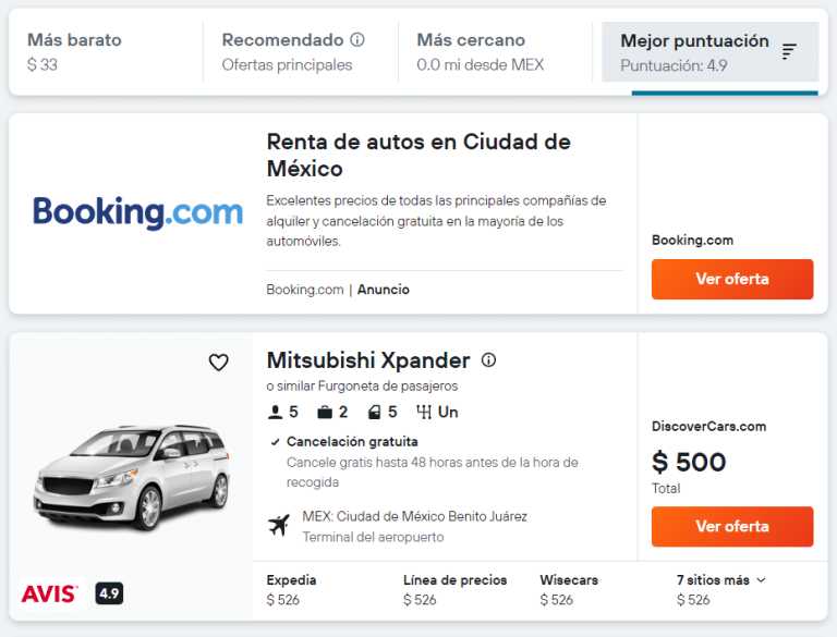 Rentar carro con a través de un comparador de precios