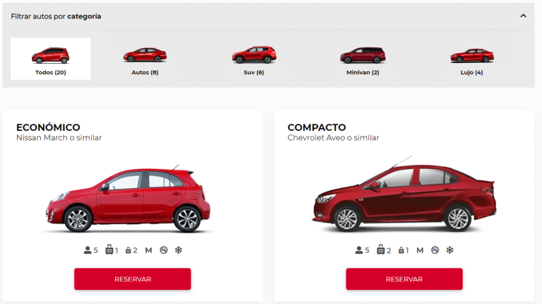 Filtros de búsqueda de carros a autos para alquilar