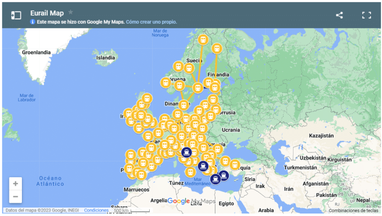 Mapa ferroviario de Eurail 2024