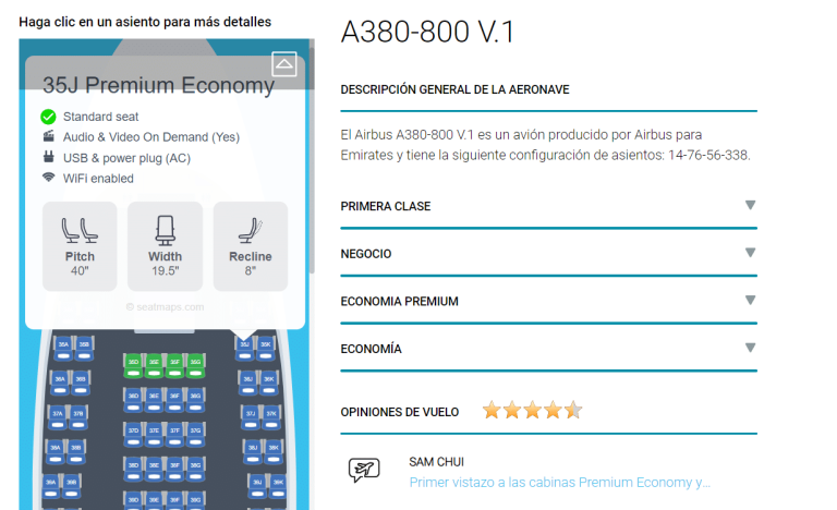 Mapa de asientos de avión de Seat Maps