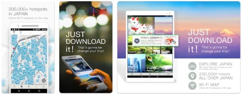 Travel Japan WiFi App para encontrar puntos de WiFi