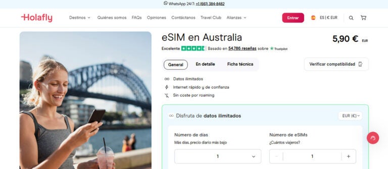 eSIM con datos ilimitados para Australia en tienda virtual de Holafly