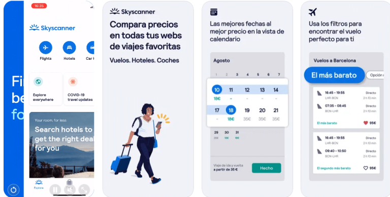 Skyscanner App para conseguir vuelos, coches y alojamiento en Japón
