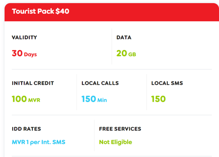 Tarjeta SIM de Ooredoo por 40 MVR