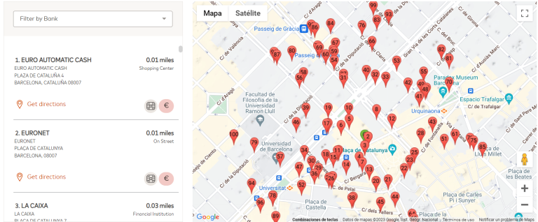 Encontrar cajeros automáticos ATM para retirar moneda extranjera en España con el localizador de Mastercard