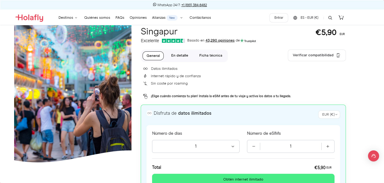 Comprar eSIM Singapur en tienda virtual Holafly