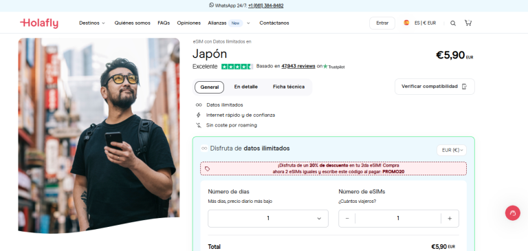 SIM virtual para Japón, tienda online de Holafly