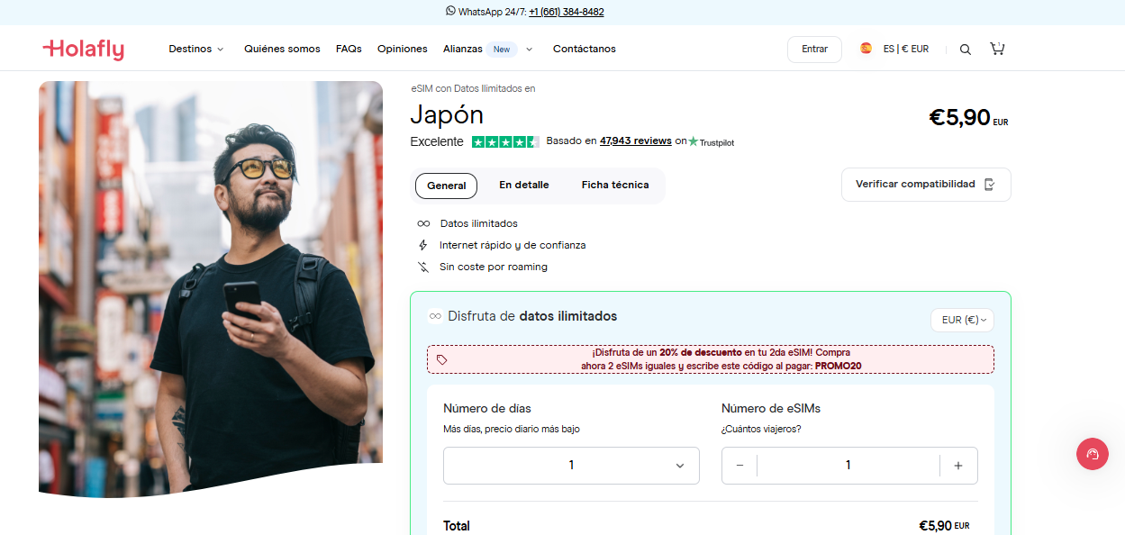 SIM virtual para Japón, tienda online de Holafly