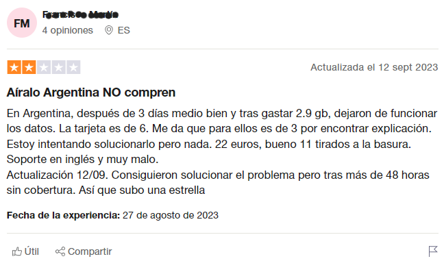 Opiniones Airalo Truspilot