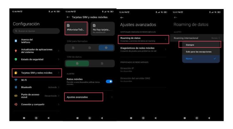 activar itinerancia de datos en android