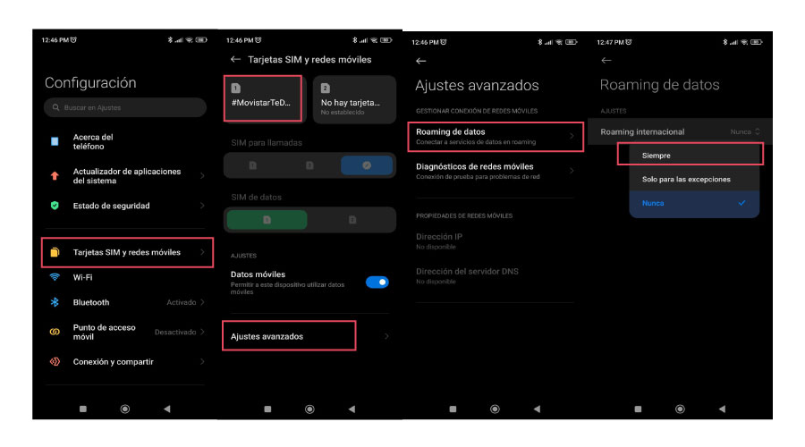 activar itinerancia de datos en android