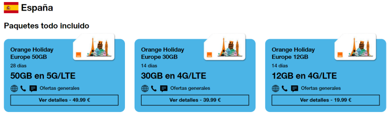 Tarifas Orange travel en España