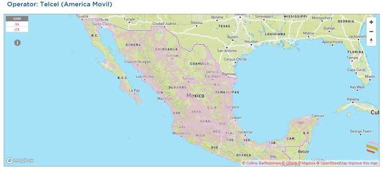 Mapa de cobertura red móvil de Telcel