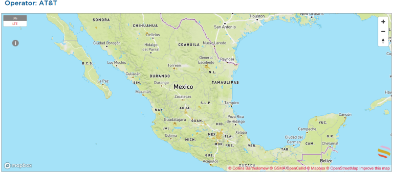 Mapa de la red móvil de ATT México