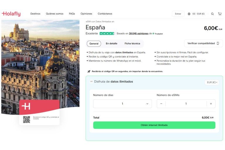 Planes eSIM con datos ilimitados para España de Holafly