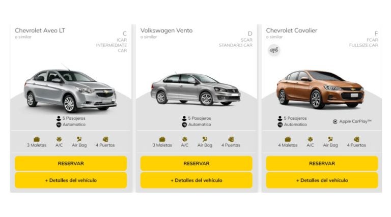 Coches en alquiler, clasificados por categorías