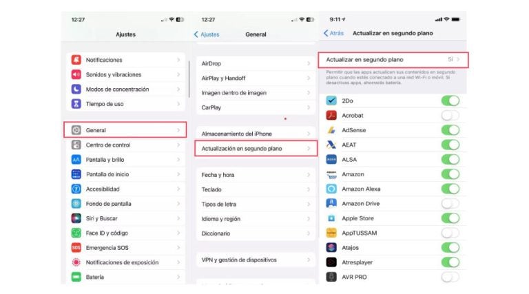 Pasos para activar / desactivar actualizaciones en segundo plano - iPhone