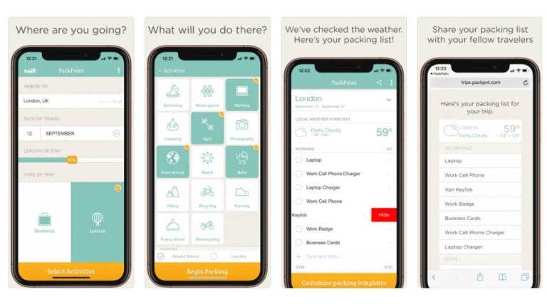 Con la app de packpoint tienes una lista de equipaje para viajar