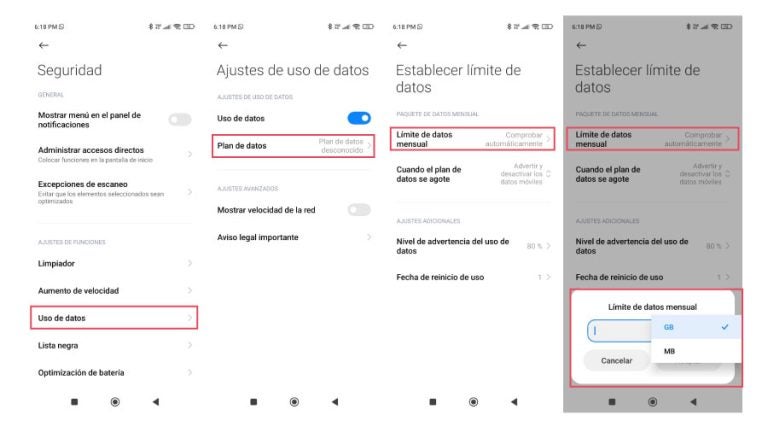 Ahorrar datos con el límite de uso de GB o MB - Android