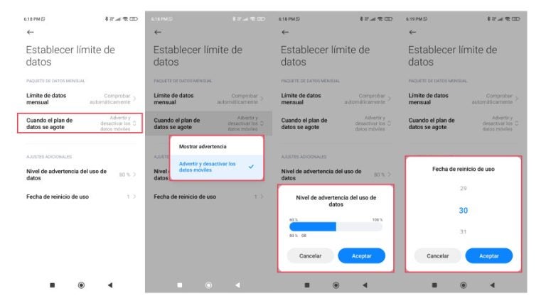 Ahorro de datos con la función de advertencia