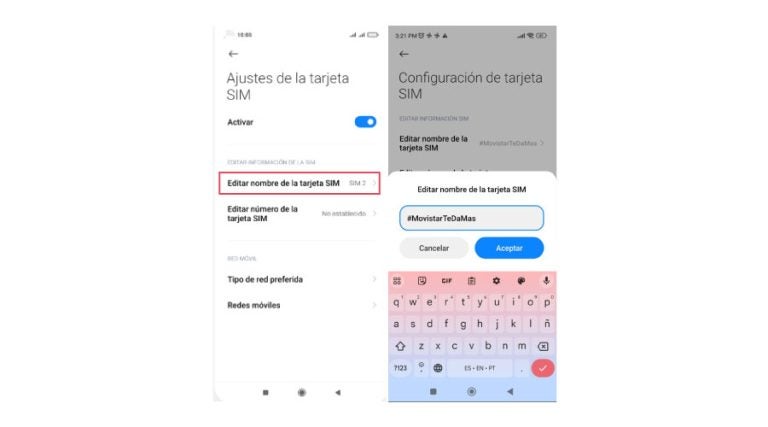 Personaliza el nombre de tus tarjetas SIM